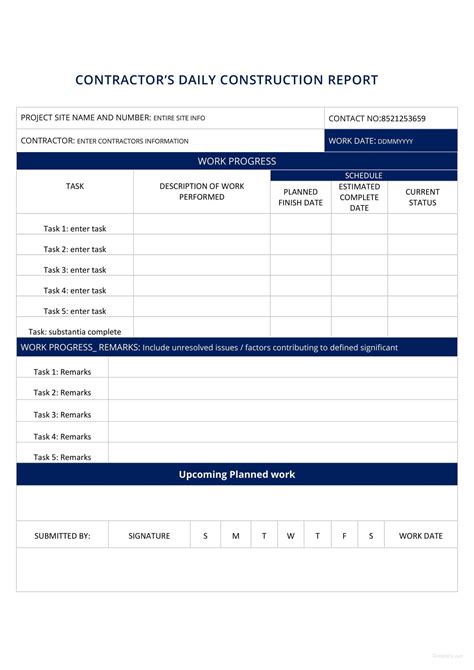 construction daily report template free download